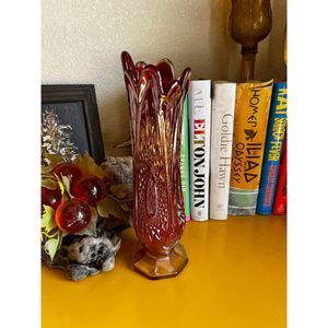 Vintage Indiana Glass Co Amberina Carnival Glass Swung Vase